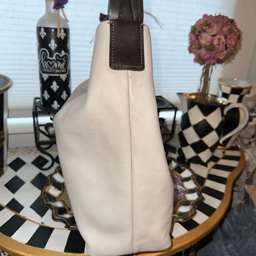 Dooney & Bourke White and Brown Hobo Bag with Leather Handles